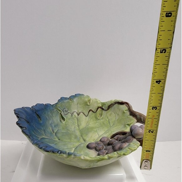 VTG Green Grape Leaf Takahashi San Francisco Pottery Ceramic Majolica Style Bowl - Picture 7 of 16